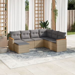 vidaXL 7-delige Loungeset met kussens poly rattan gemengd beige