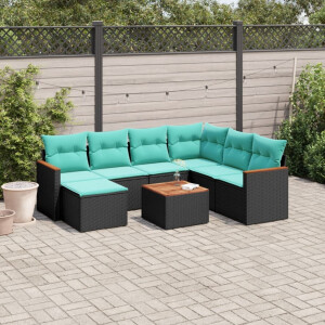 vidaXL 8-delige tuinbankset met kussens, zwart polyrotan