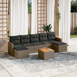 vidaXL 8-delige Loungeset met kussens poly rattan grijs