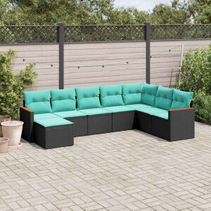 vidaXL 8-delige tuinbankset met kussens, zwart polyrotan