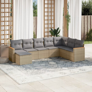 vidaXL 8-delige Loungeset met kussens poly rattan gemengd beige