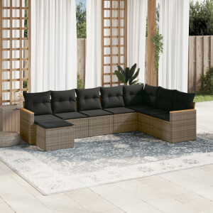 vidaXL 8-delige Loungeset met kussens poly rattan grijs