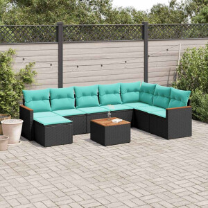 vidaXL 9-delige tuinbankset met kussens van zwart polyrotan