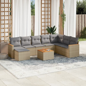 vidaXL 9-delige Loungeset met kussens poly rattan gemengd beige