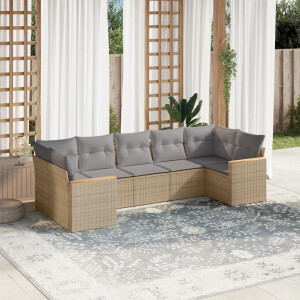 vidaXL 7-delige Loungeset met kussens poly rattan gemengd beige