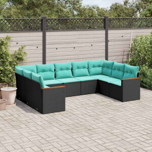 vidaXL 9-delige tuinbankset met kussens van zwart polyrotan