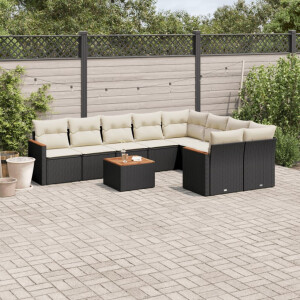 vidaXL 10-delige Loungeset met kussens poly rattan zwart