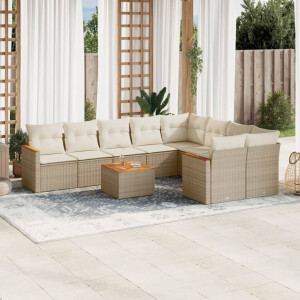 vidaXL 10-delige Loungeset met kussens poly rattan beige