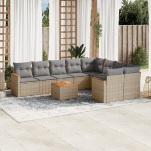 vidaXL 10-delige Loungeset met kussens poly rattan gemengd beige