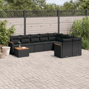 vidaXL 10-delige Loungeset met kussens poly rattan zwart