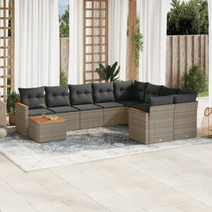 vidaXL 10-delige Loungeset met kussens poly rattan grijs