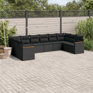 vidaXL 10-delige Loungeset met kussens poly rattan zwart