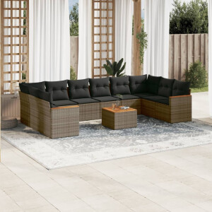 vidaXL 11-delige Loungeset met kussens poly rattan grijs