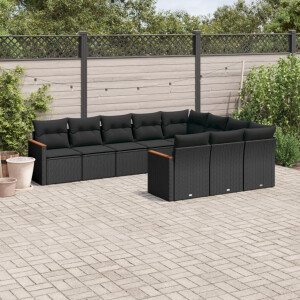 vidaXL 10-delige Loungeset met kussens poly rattan zwart