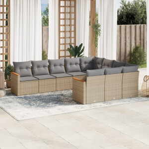 vidaXL 10-delige Loungeset met kussens poly rattan gemengd beige