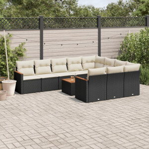 vidaXL 11-delige Loungeset met kussens poly rattan zwart