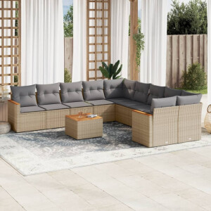 vidaXL 11-delige Loungeset met kussens poly rattan gemengd beige