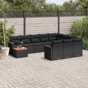 vidaXL 11-delige Loungeset met kussens poly rattan zwart
