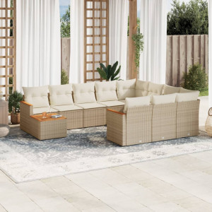 vidaXL 11-delige Tuinset met kussens poly rattan beige