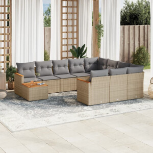 vidaXL 11-delige Loungeset met kussens poly rattan gemengd beige