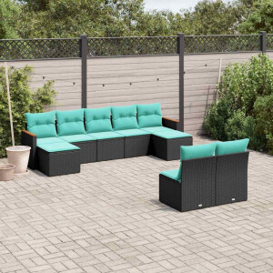 vidaXL 9-delige tuinbankset met kussens van zwart polyrotan