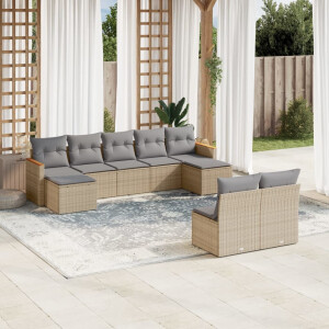 vidaXL 9-delige Loungeset met kussens poly rattan gemengd beige