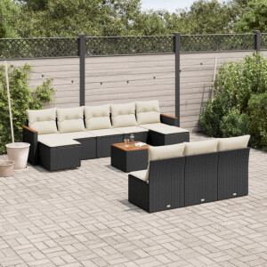 vidaXL 11-delige Loungeset met kussens poly rattan zwart