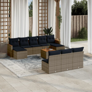 vidaXL 11-delige tuinbankset met kussens, grijs polyrotan