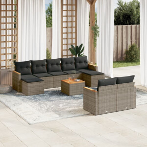 vidaXL 10-delige Loungeset met kussens poly rattan grijs