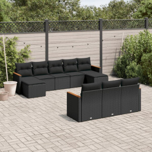 vidaXL 10-delige Loungeset met kussens poly rattan zwart