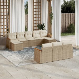 vidaXL 10-delige Loungeset met kussens poly rattan beige