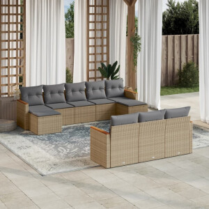 vidaXL 10-delige Loungeset met kussens poly rattan gemengd beige