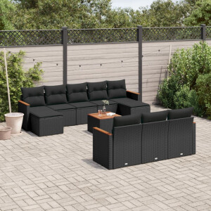 vidaXL 11-delige Loungeset met kussens poly rattan zwart