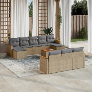 vidaXL 11-delige Loungeset met kussens poly rattan gemengd beige
