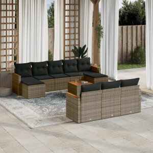 vidaXL 11-delige Loungeset met kussens poly rattan grijs