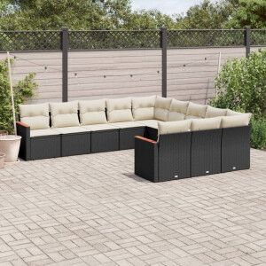 vidaXL 11-delige Loungeset met kussens poly rattan zwart