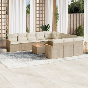vidaXL 12-delige Loungeset met kussens poly rattan beige