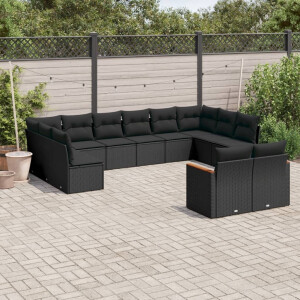 vidaXL 12-delige Loungeset met kussens poly rattan zwart