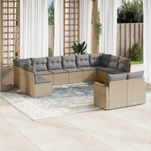 vidaXL 12-delige Loungeset met kussens poly rattan gemengd beige