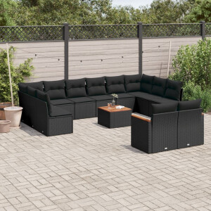 vidaXL 13-delige Loungeset met kussens poly rattan zwart