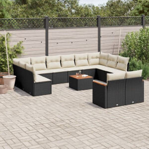 vidaXL 13-delige Loungeset met kussens poly rattan zwart