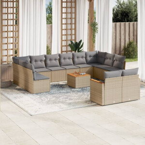 vidaXL 13-delige Loungeset met kussens poly rattan gemengd beige