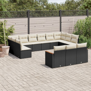 vidaXL 13-delige Loungeset met kussens poly rattan zwart