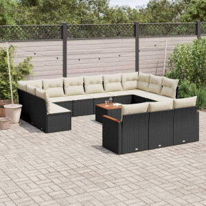 vidaXL 14-delige Loungeset met kussens poly rattan zwart