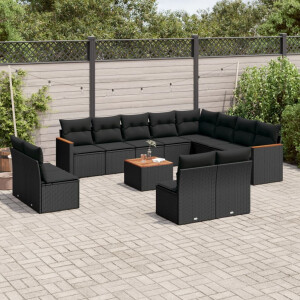 vidaXL 13-delige Loungeset met kussens poly rattan zwart