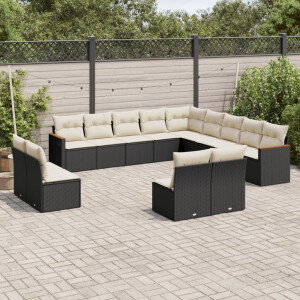 vidaXL 13-delige Loungeset met kussens poly rattan zwart
