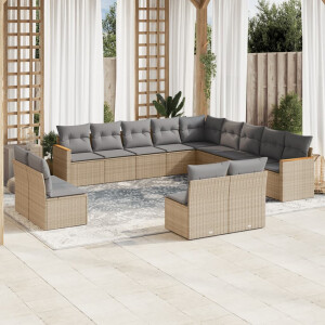 vidaXL 13-delige Loungeset met kussens poly rattan gemengd beige