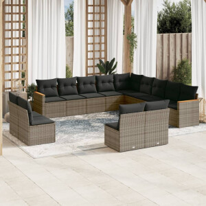 vidaXL 13-delige Loungeset met kussens poly rattan grijs