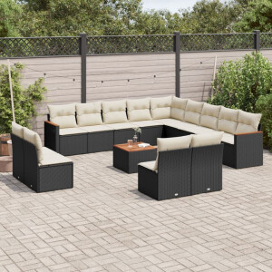 vidaXL 14-delige Loungeset met kussens poly rattan zwart