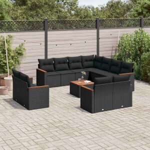 vidaXL 12-delige Loungeset met kussens poly rattan zwart